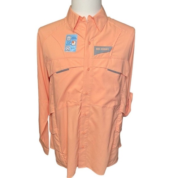 Reel Legends NEW Mens Fishing Shirt Size Large Vented Back Roll Tab Long Sleeves - Picture 1 of 13